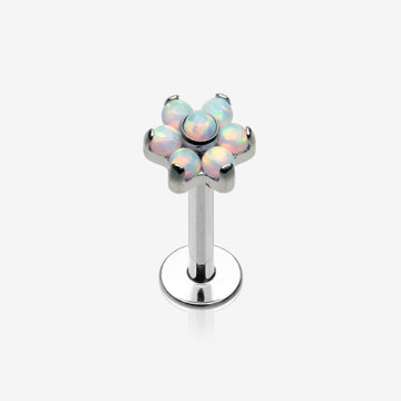 Brilliant Fire Opal Sparkle Flower Top Internally Threaded Labret-White Opal